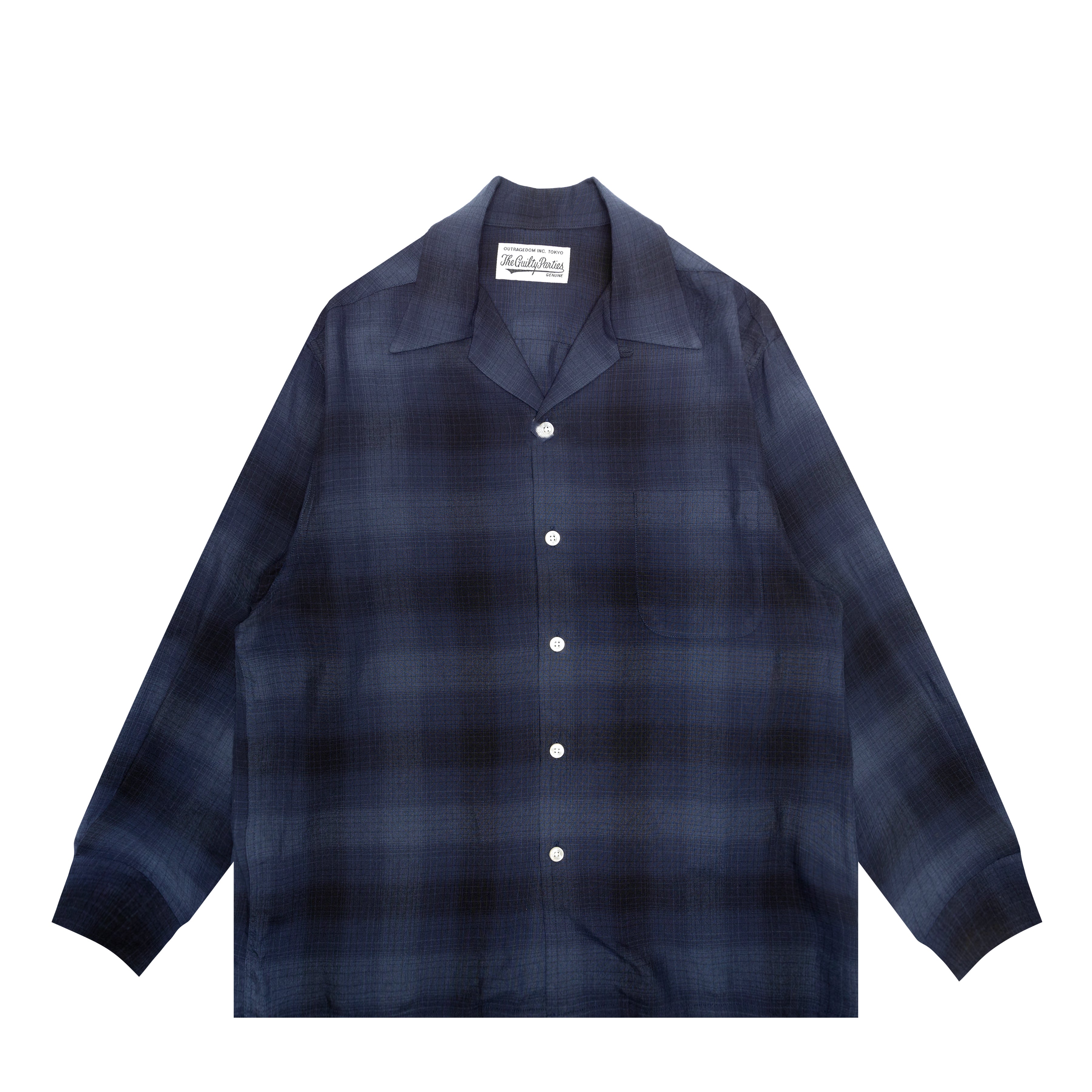 OMBRE CHECK OPEN COLLAR SHIRT L/S ( TYPE-4 ) - S